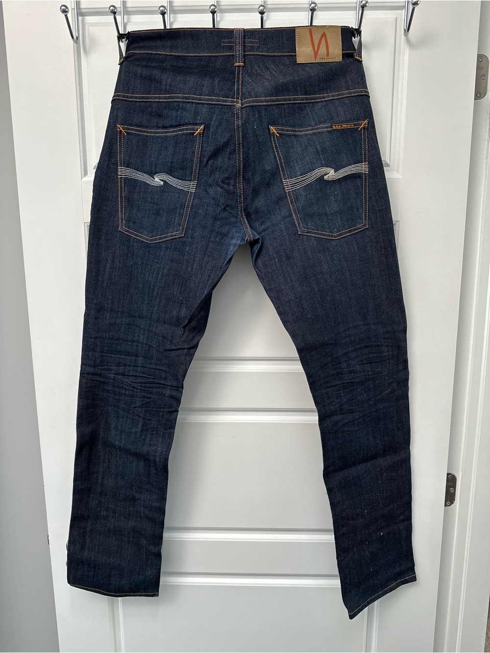 Nudie Jeans Slim Straight Dark Blue Denim with Signature Stitch Size 34